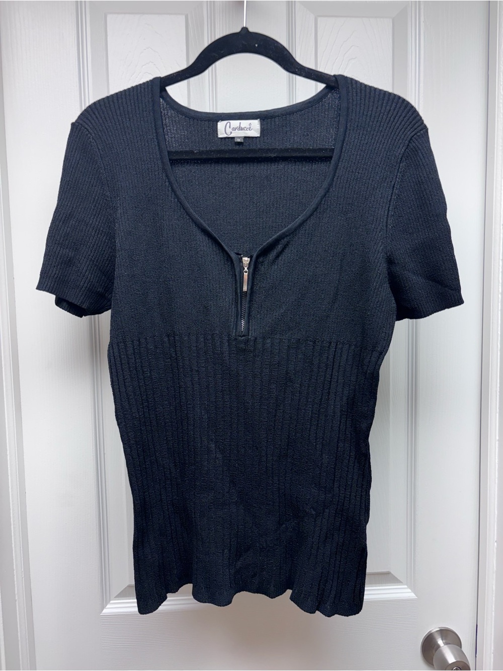 Carducci Black Ribbed Zip Knit Top Women’s 1X